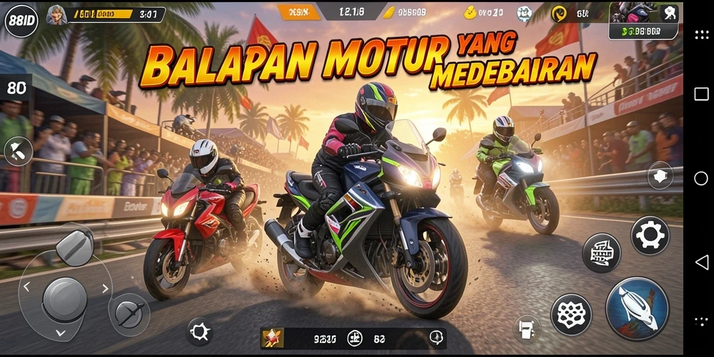 Gameplay 88ID yang memukau dengan balapan motor penuh aksi.
