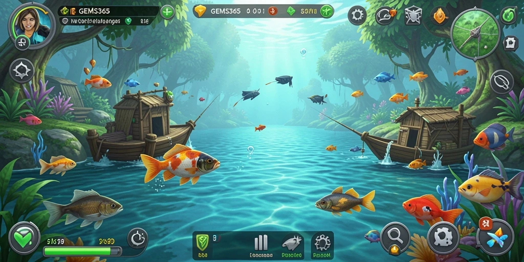 Tangkapan ikan yang menakjubkan dalam GEMS365 dengan grafis yang memukau.