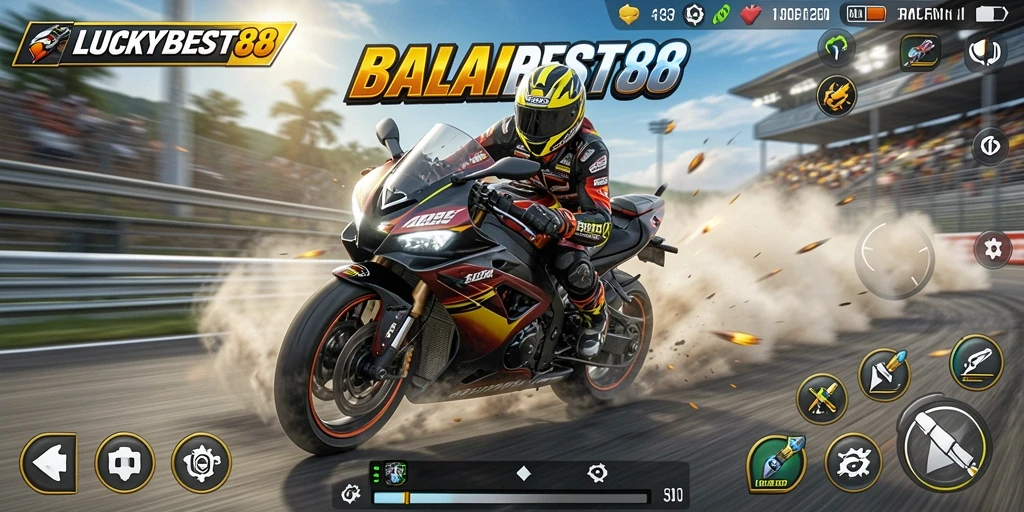 Tampilan gameplay LUCKYBEST88 yang memukau saat balap motor.