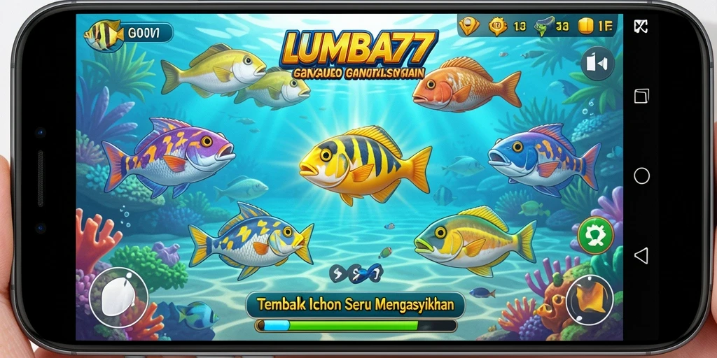 Screenshot LUMBA77 menampilkan gameplay Tembak Ikan yang seru.