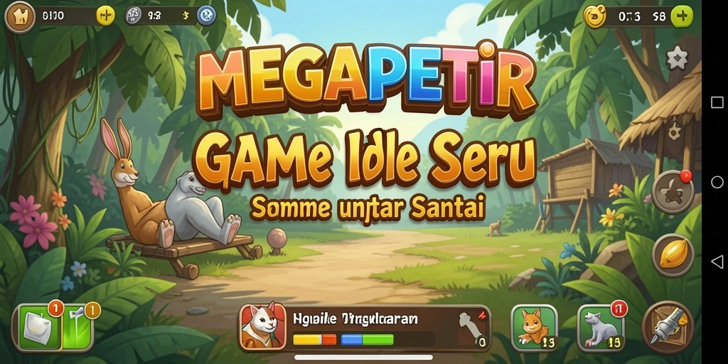 Screenshot utama MEGAPETIR dengan gameplay Idle yang menarik.
