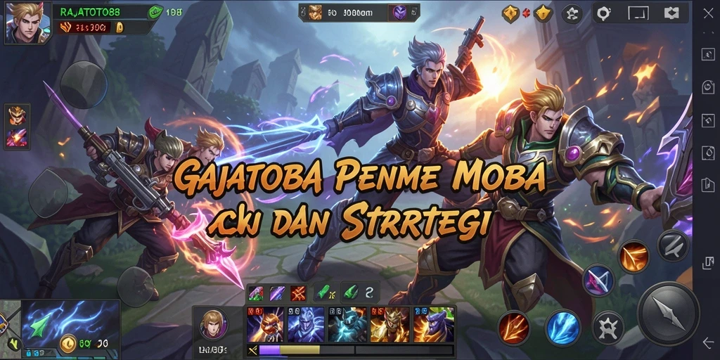 Tangkapan layar menampilkan intensitas pertempuran di <strong>RAJATOTO88</strong> dengan gameplay MOBA yang aktif.