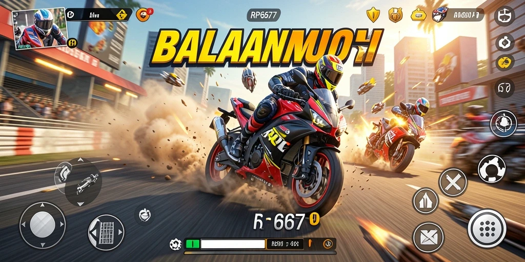 Tampilan gameplay balapan motor yang seru dan penuh aksi.